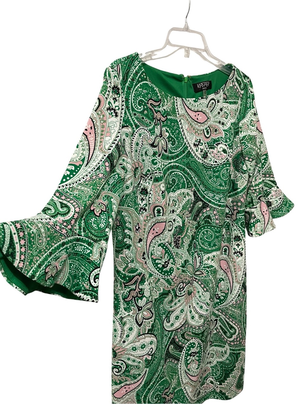 Kasper Printed Ruffle-Sleeve Sheath Green Paisley Print Dress artsy office sz 12 - Picture 4 of 16